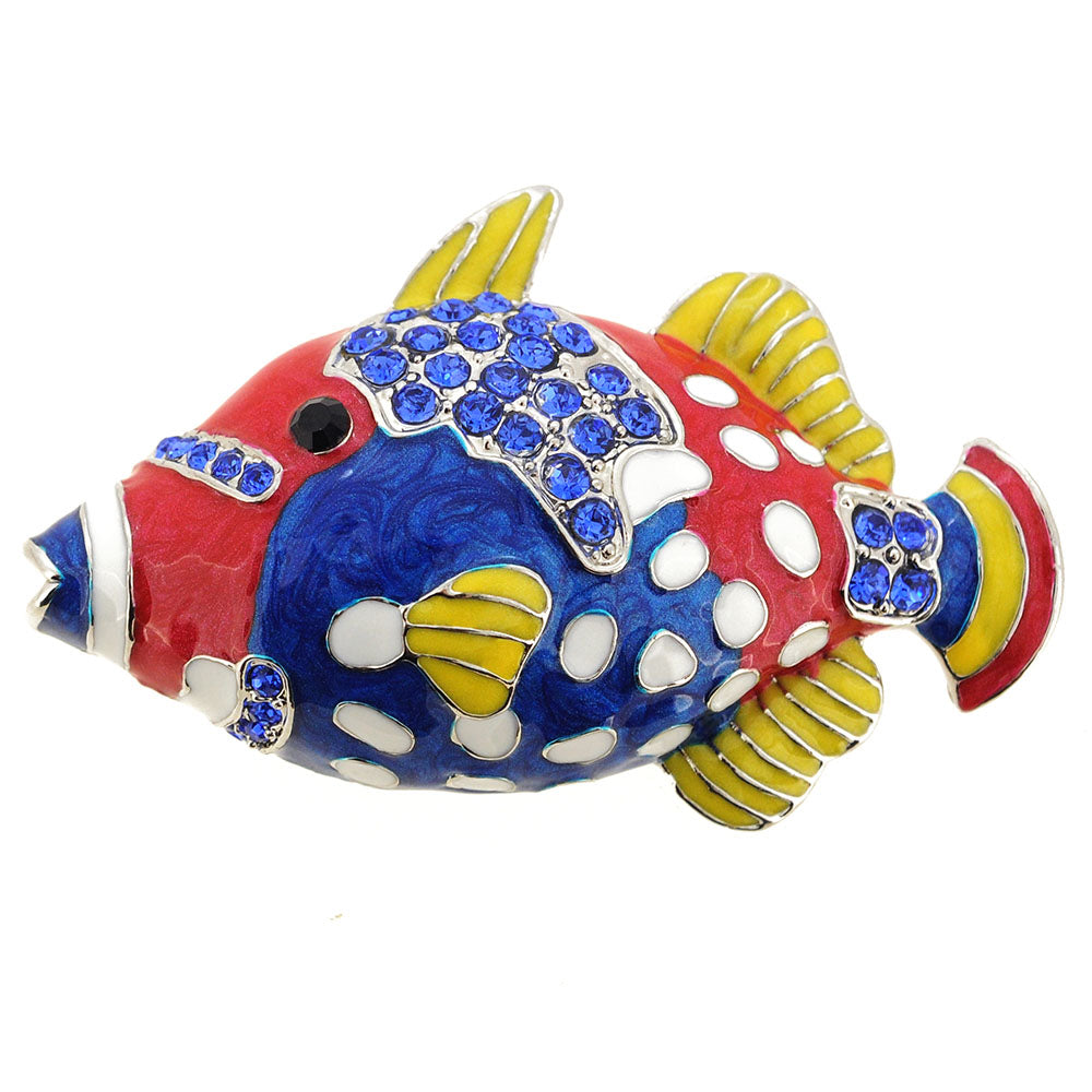 Crystal Red Blue Enamel Fish Pin Brooch