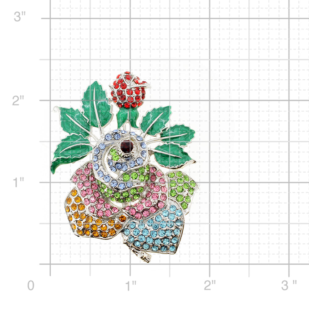 Multicolor Crystal Rose Flower Pin Brooch