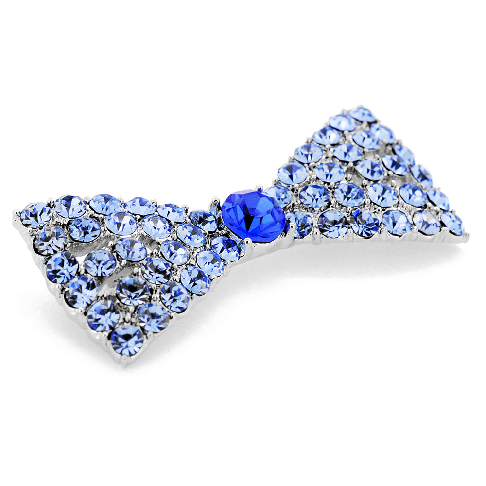 Light Blue Sapphire Crystal Bow Tie Pin Brooch