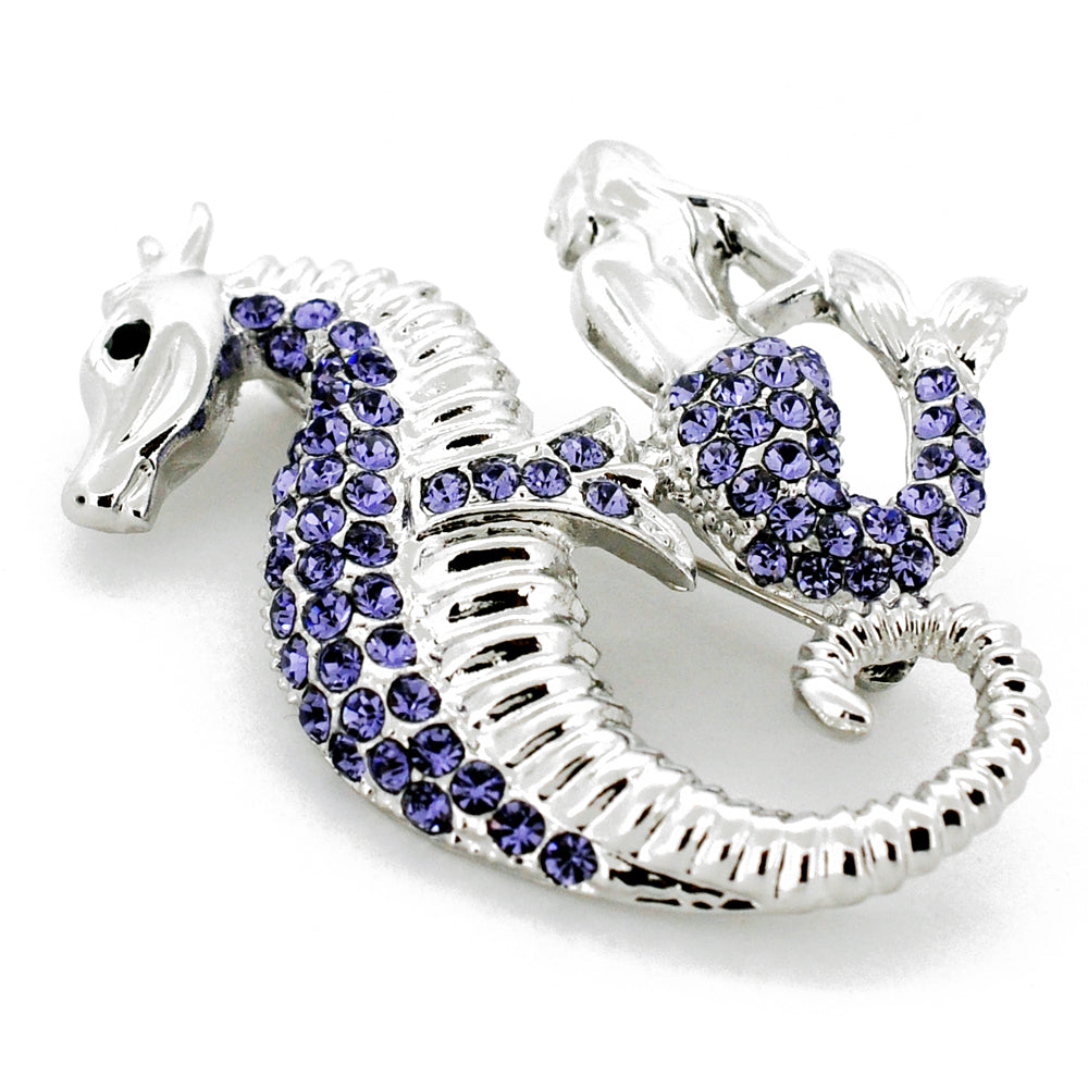 Purple Seahorse and Mermaid Crystal Pin Brooch