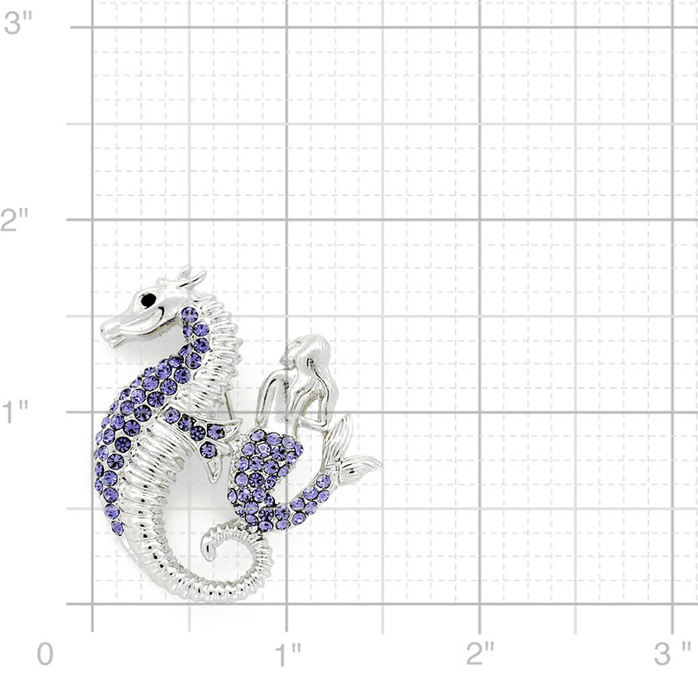 Purple Seahorse and Mermaid Crystal Pin Brooch