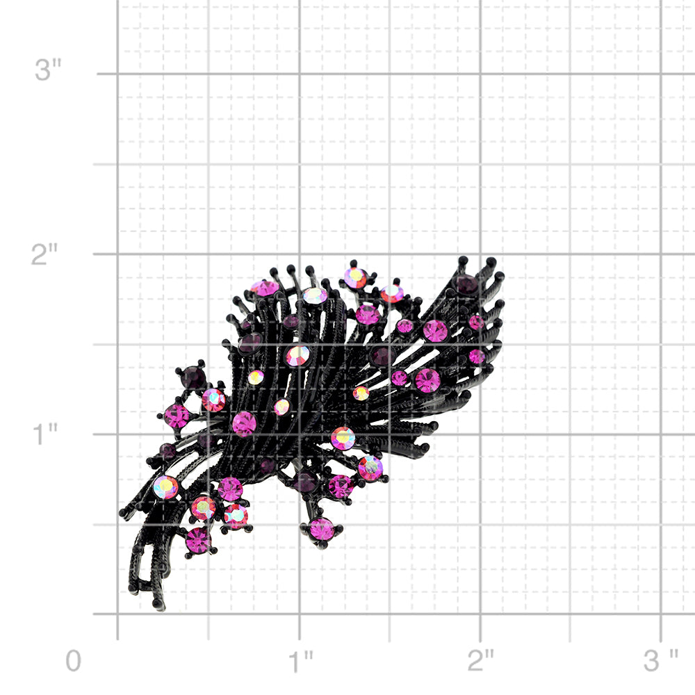 Black Flower with Pink Crystal Pin Brooch