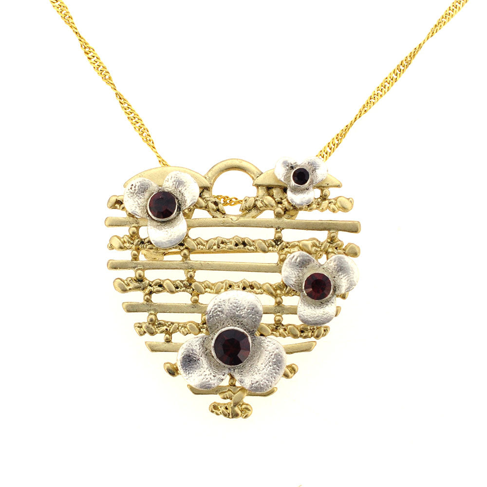 Garnet Flower Heart Pin Brooch And Pendant