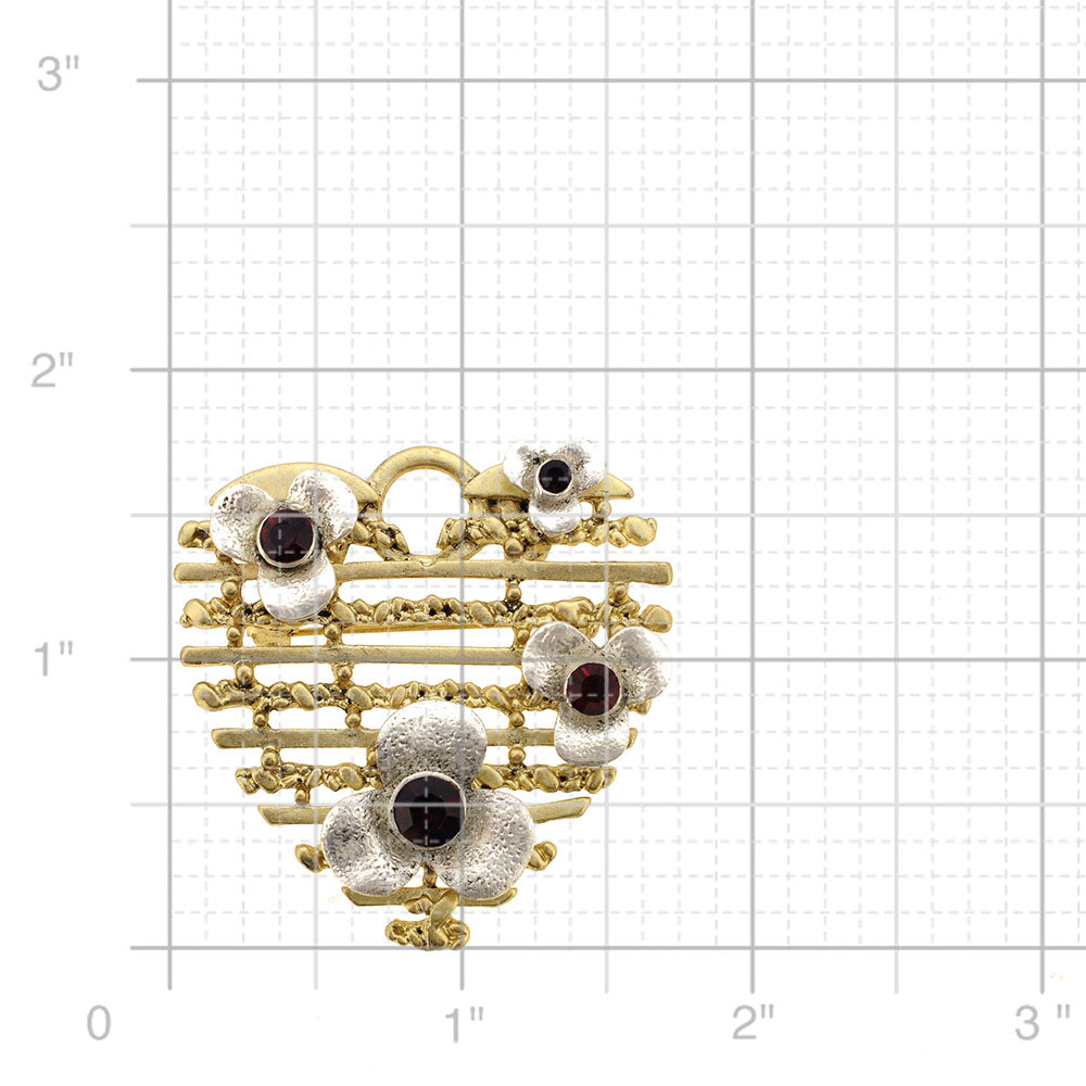 Garnet Flower Heart Pin Brooch And Pendant