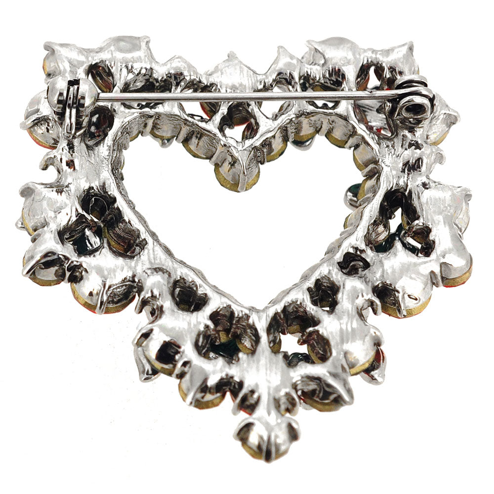 Vintage Christmas Style Heart and Flower Wreath Brooch