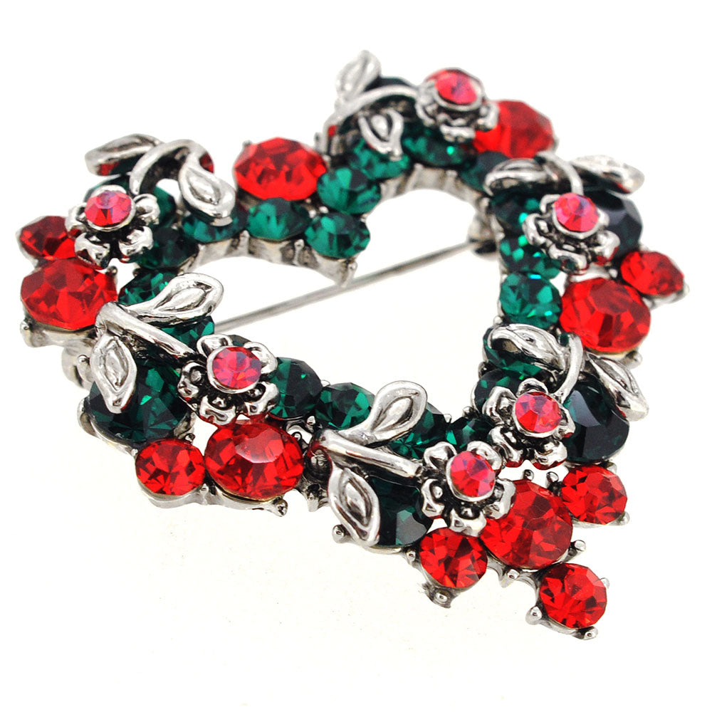 Vintage Christmas Style Heart and Flower Wreath Brooch