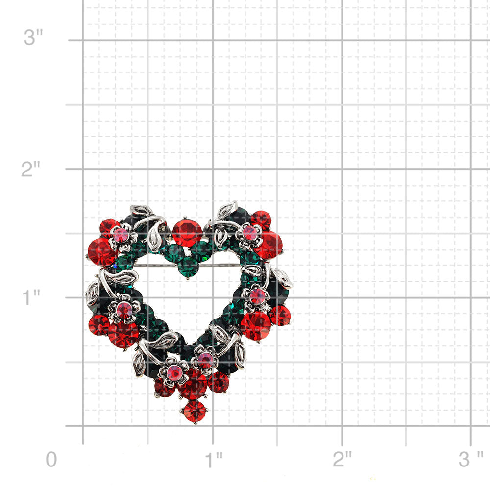 Vintage Christmas Style Heart and Flower Wreath Brooch