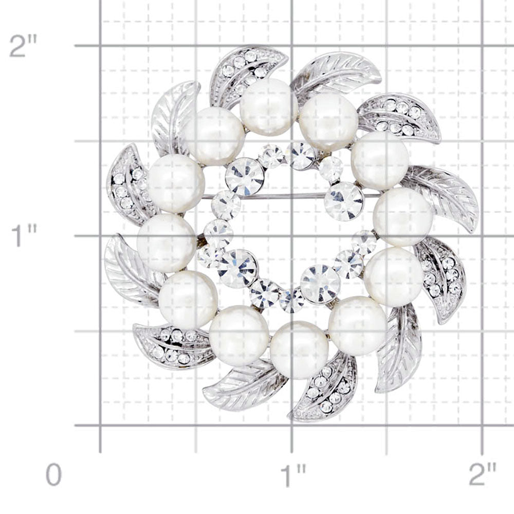 White Pearl Wreath Pin Brooch