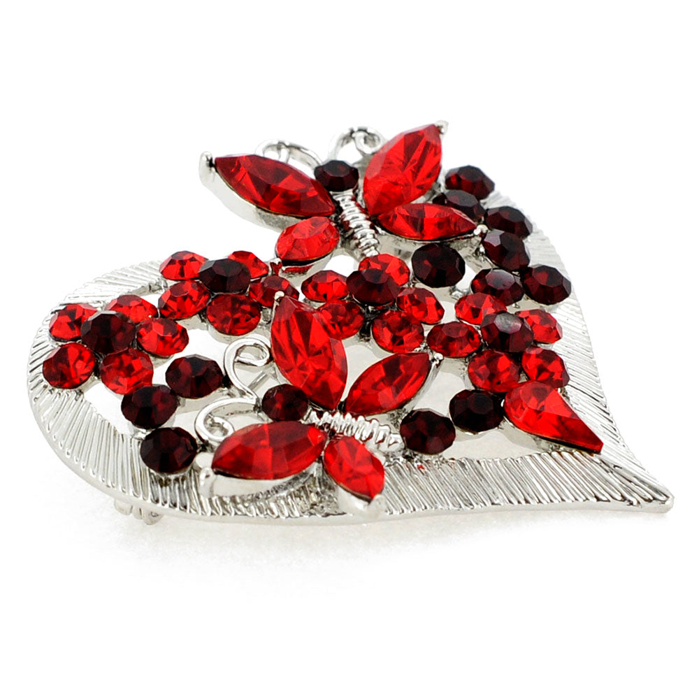 Red Butterfly Heart Crystal Pin Brooch