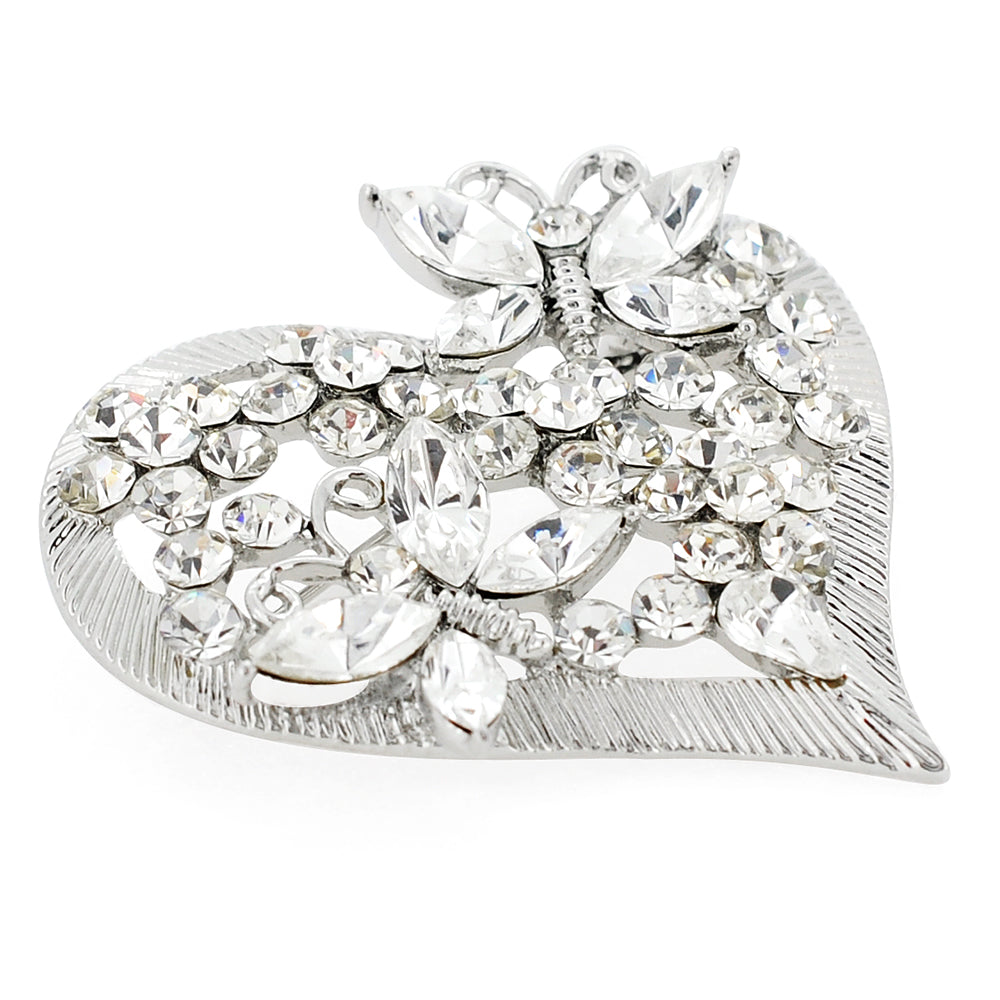 Crystal Butterfly Heart Pin Brooch