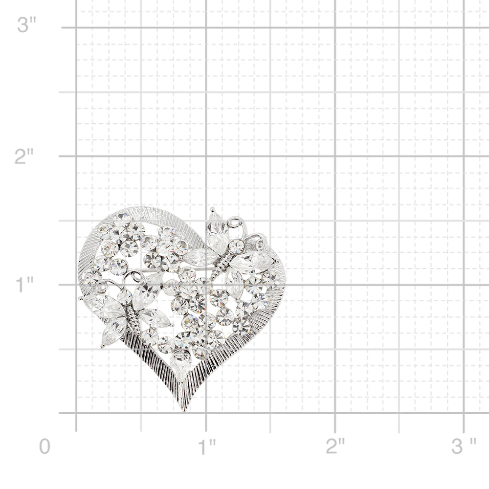 Crystal Butterfly Heart Pin Brooch