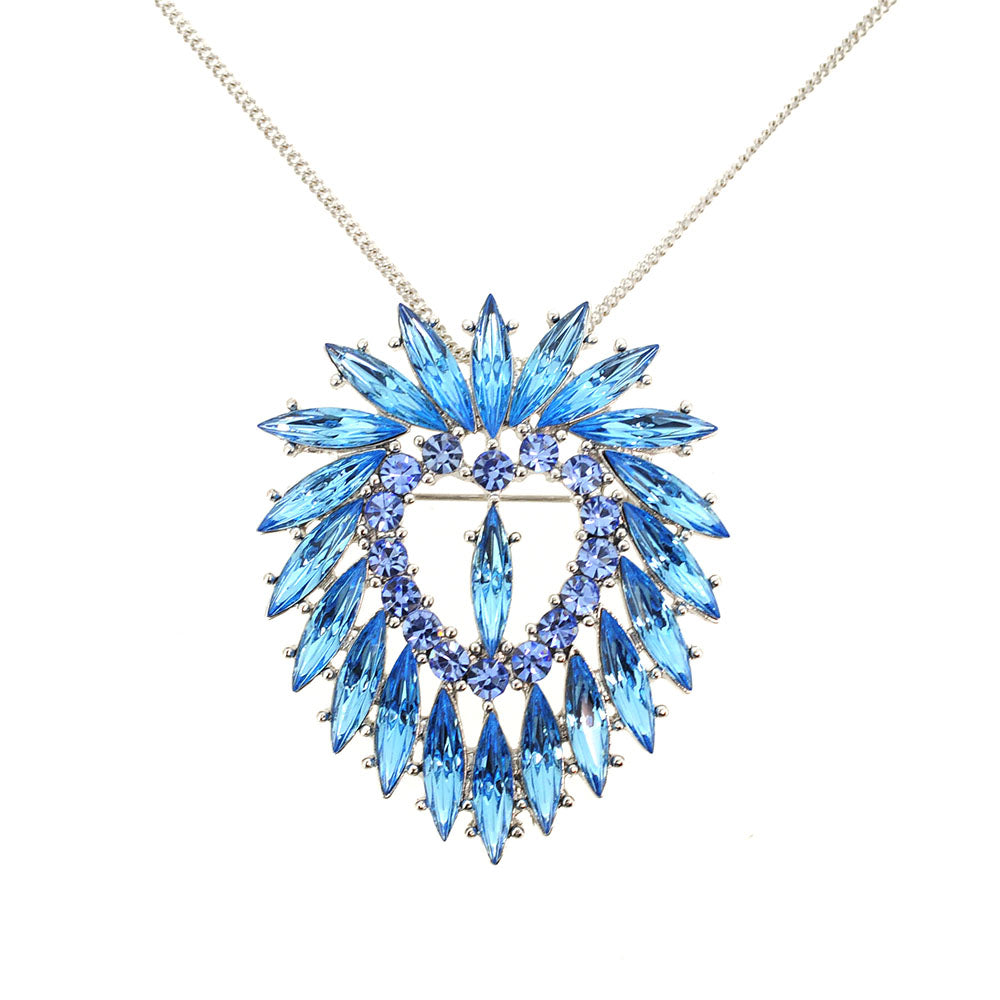 Aquamarine Blue Heart Crystal Pin Brooch