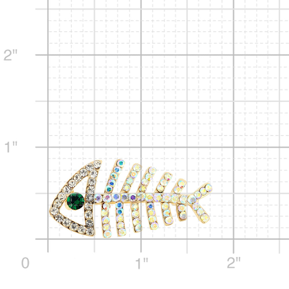 Golden FishBone Crystal Pin Brooch