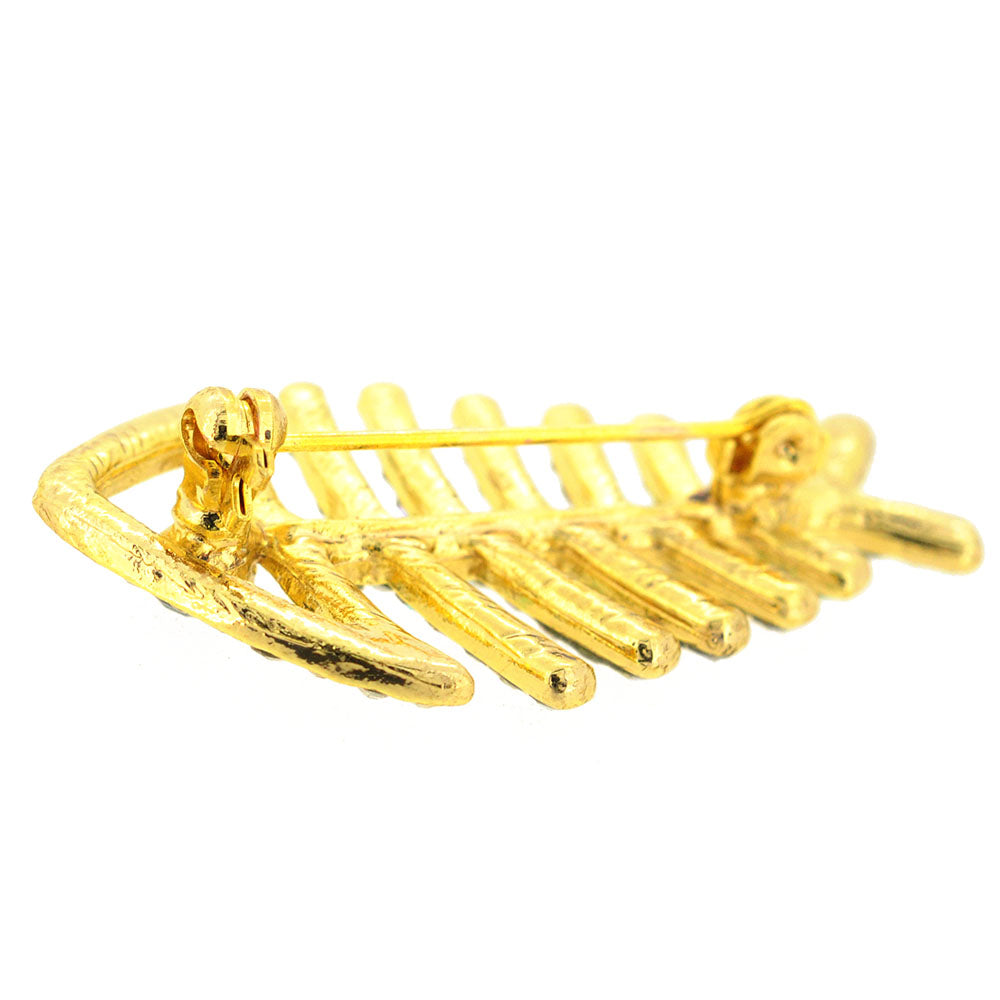 Golden FishBone Crystal Pin Brooch