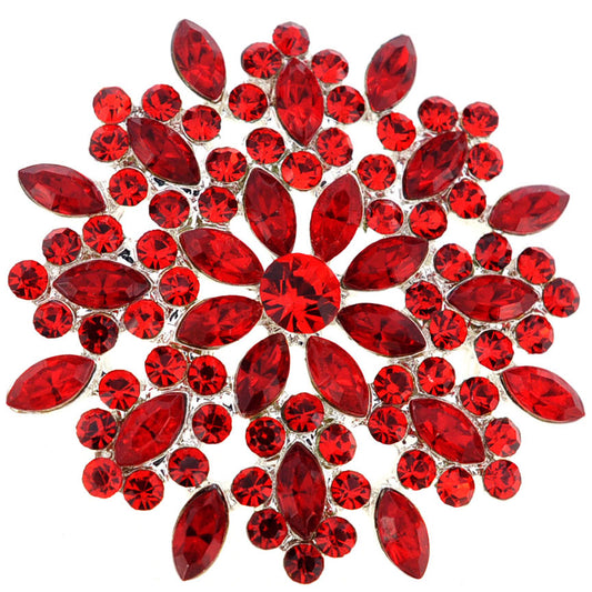 Ruby Red Flower Wedding Crystal Pin Brooch