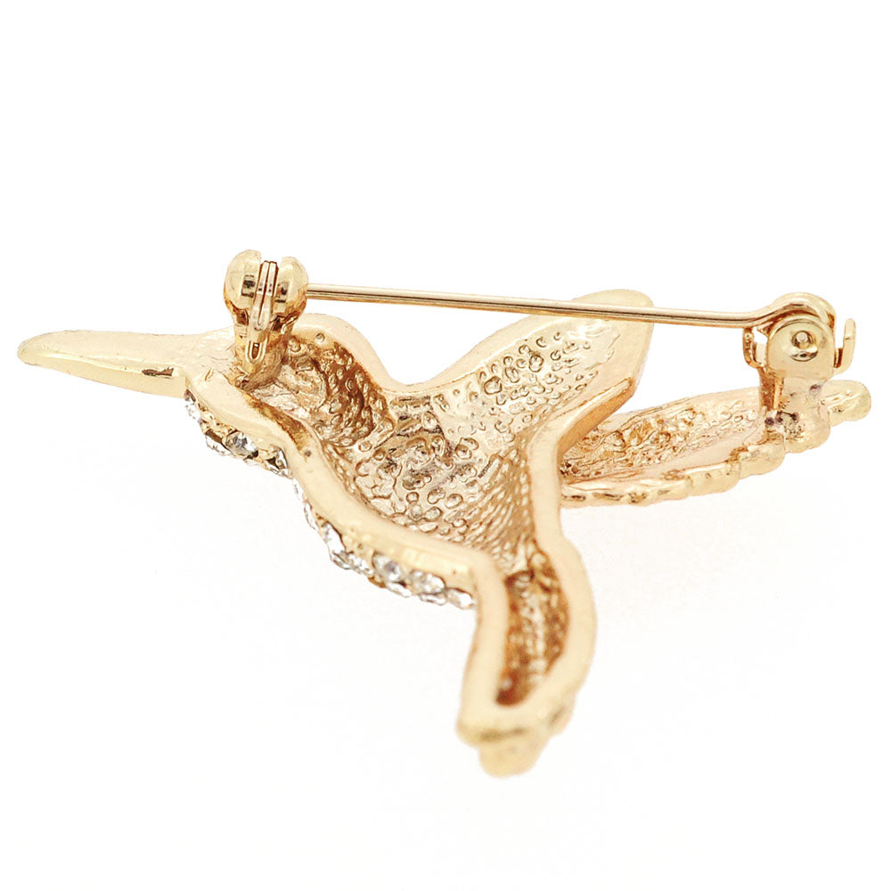 Golden Hummingbird Crystal Pin Brooch