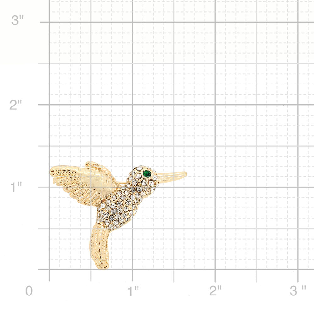 Golden Hummingbird Crystal Pin Brooch