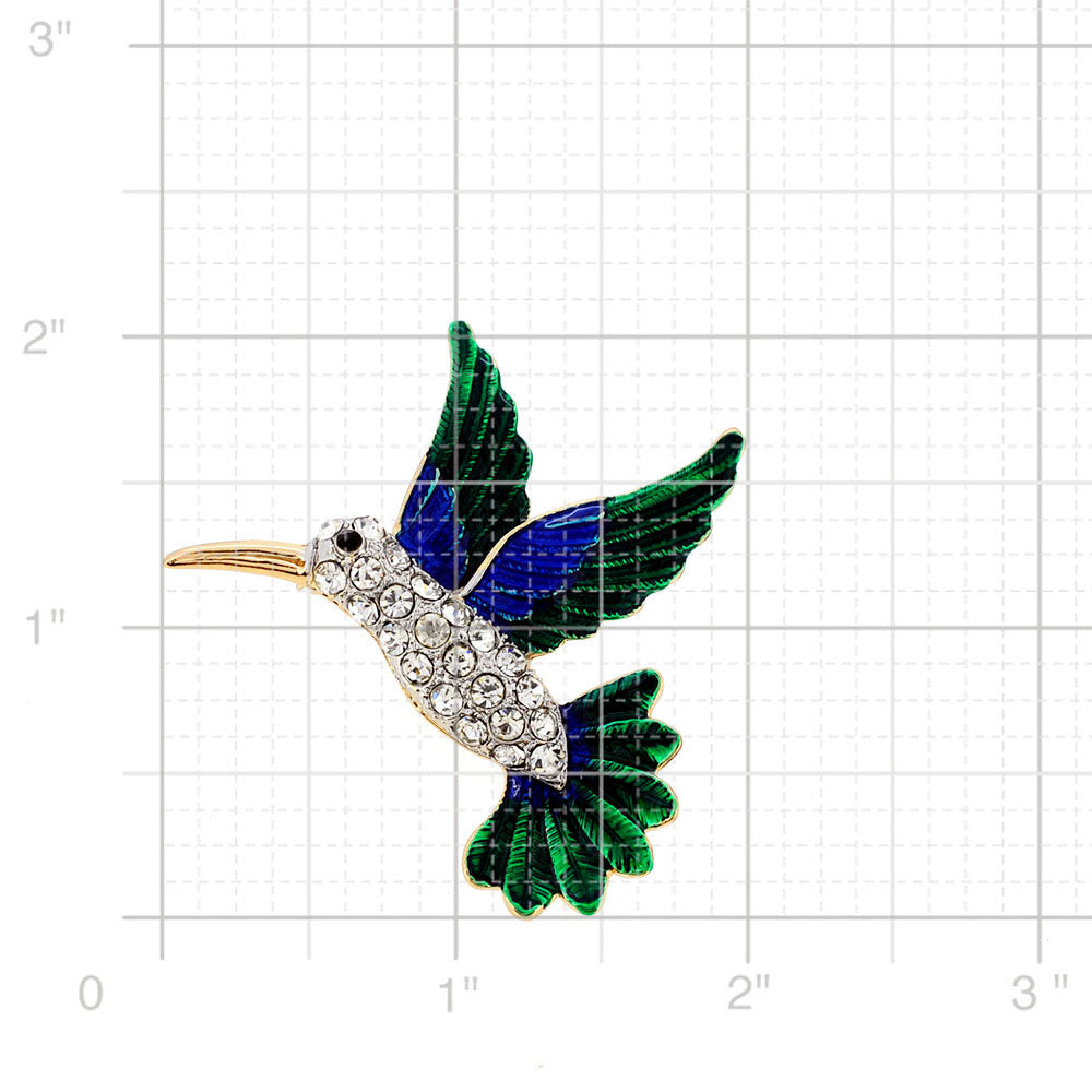 Green Hummingbird Crystal Pin Brooch
