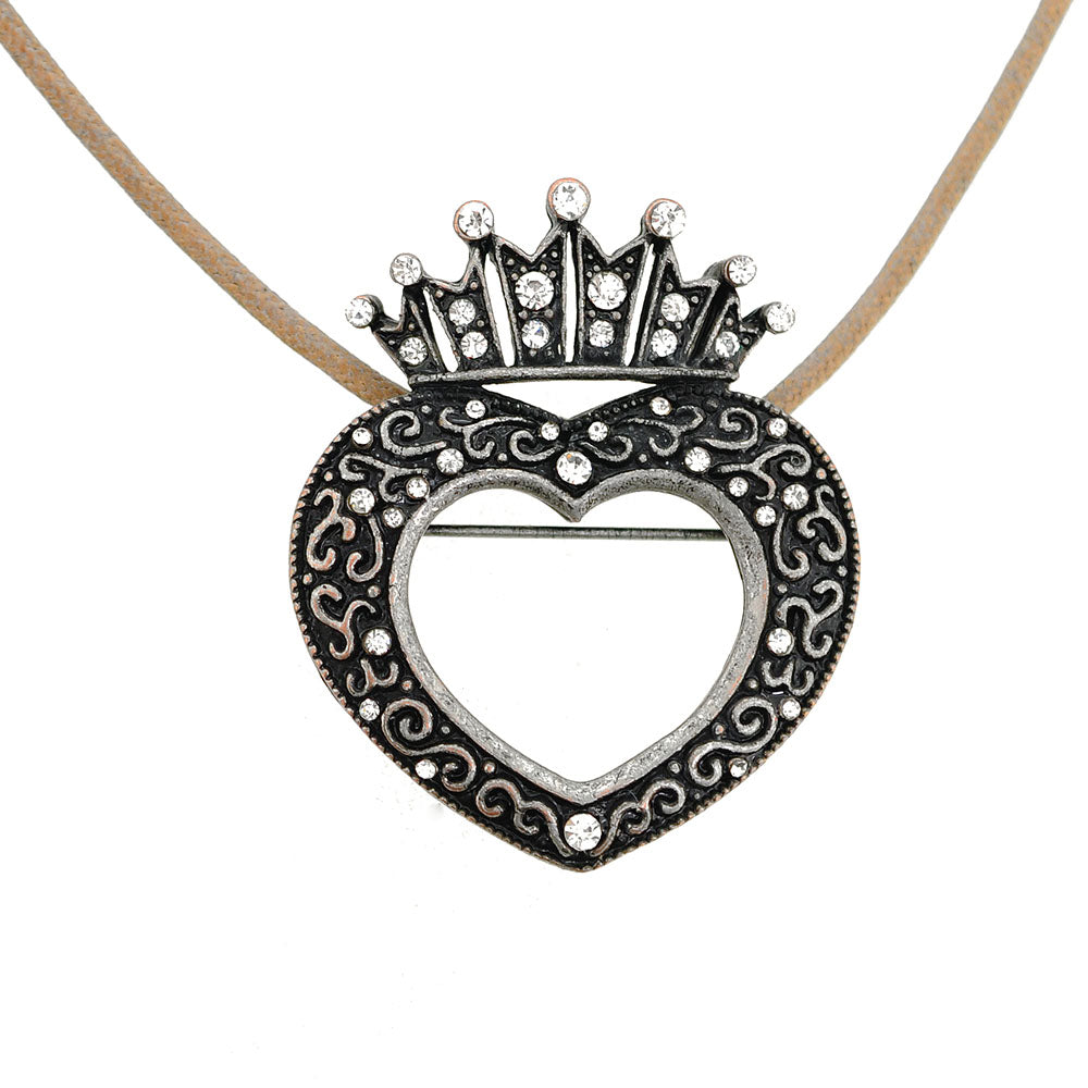 Vintage Style Black Crown Heart Pin Brooch And Pendant