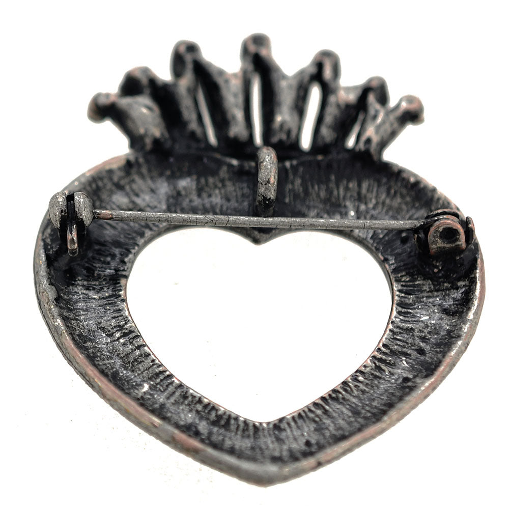 Vintage Style Black Crown Heart Pin Brooch And Pendant