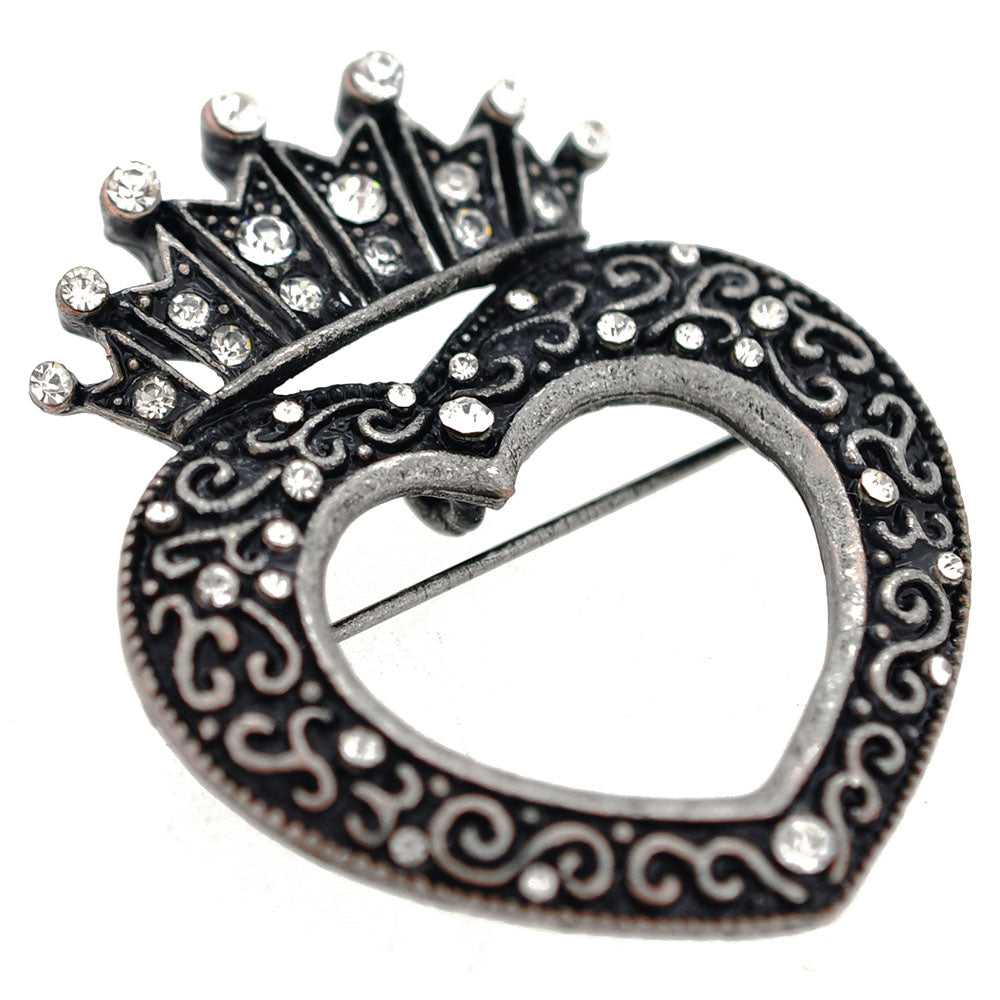 Vintage Style Black Crown Heart Pin Brooch And Pendant