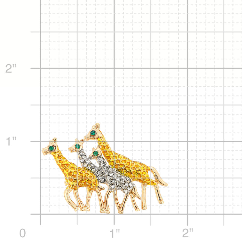 Crystal Golden Brown Four Giraffes Pin Brooch