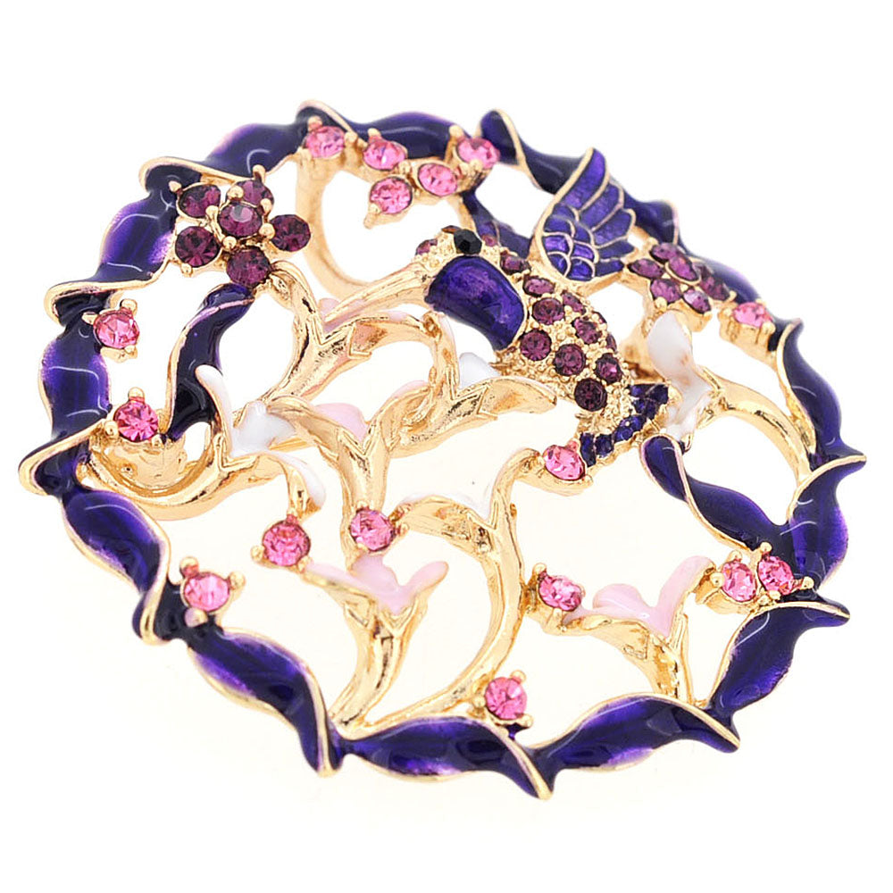 Purple Hummingbird With Wreath Pin Brooch And Pendant