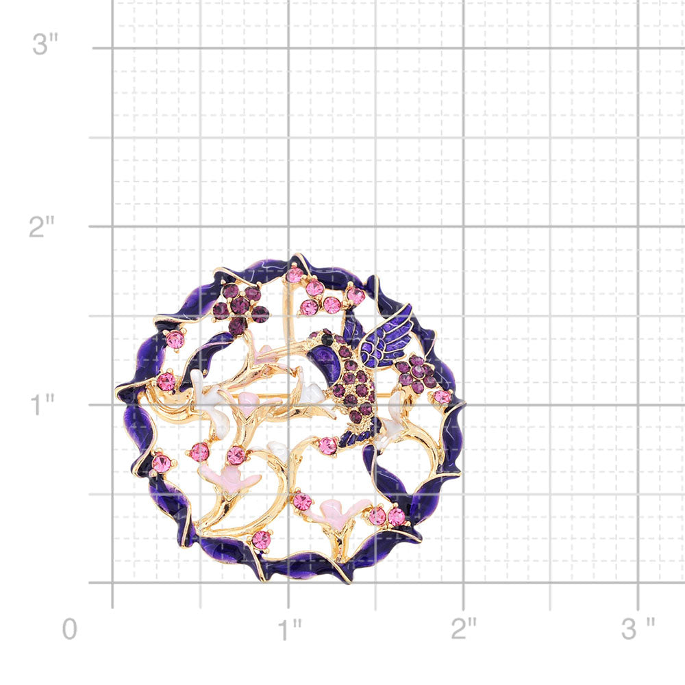 Purple Hummingbird With Wreath Pin Brooch And Pendant