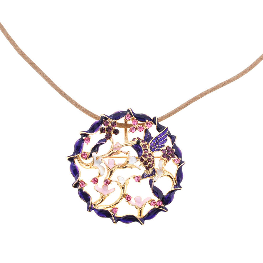Purple Hummingbird With Wreath Pin Brooch And Pendant