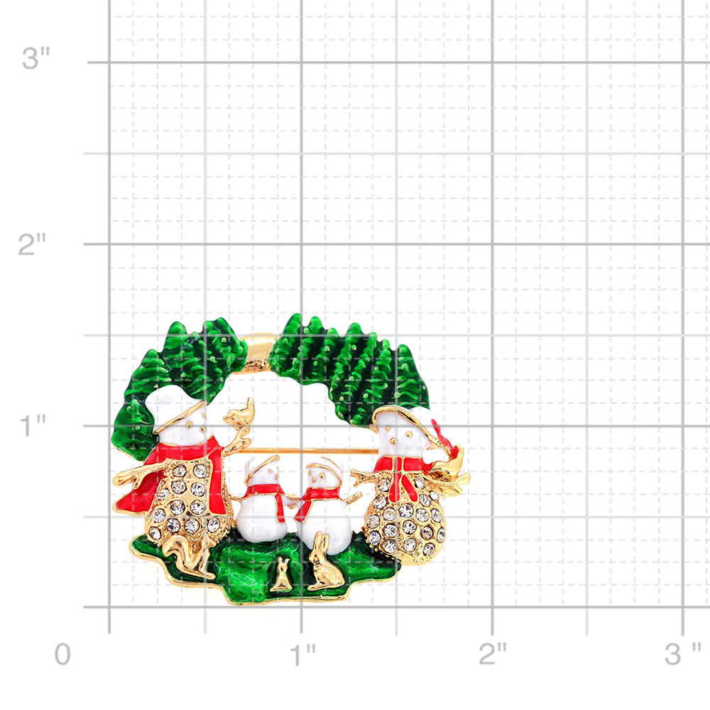 Christmas Snowman Crystal Pin Brooch