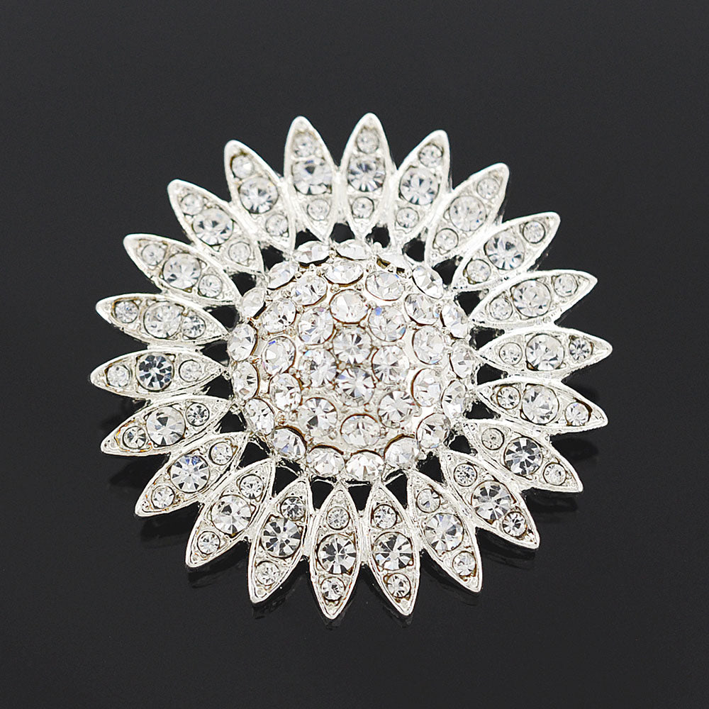 Silver Wedding Sunflower Crystal Brooch Pin