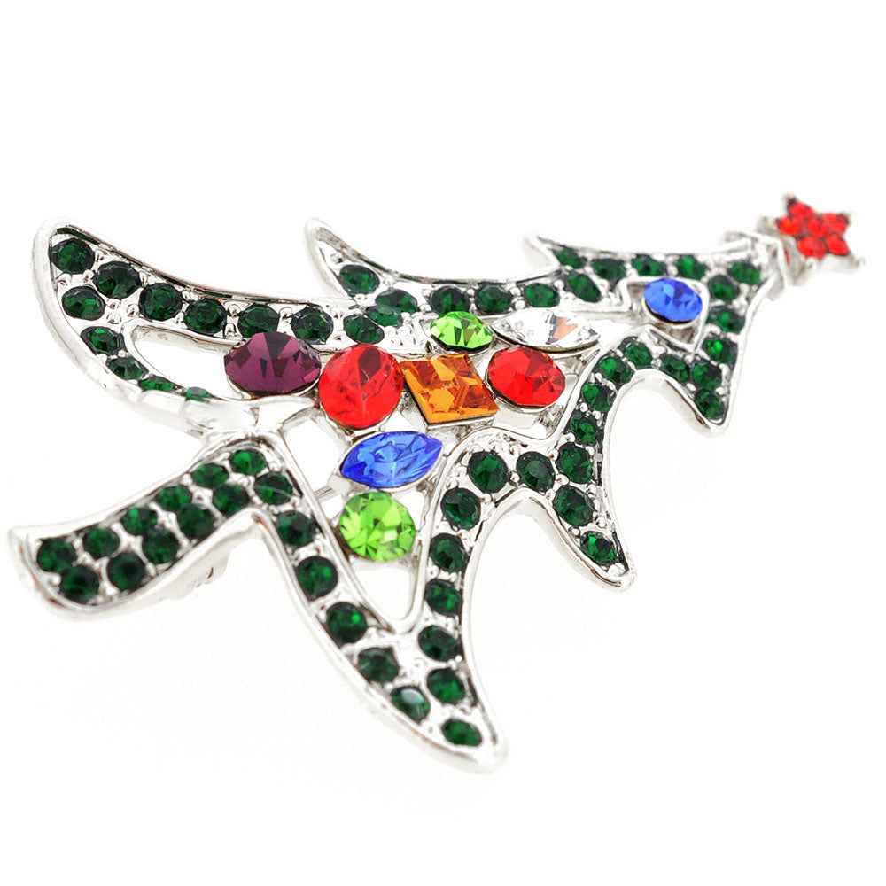 MultiColor Cartoon Christmas Tree Crystal Pin Brooch