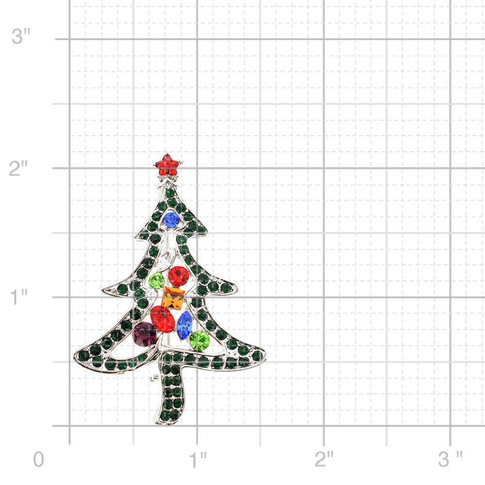 MultiColor Cartoon Christmas Tree Crystal Pin Brooch