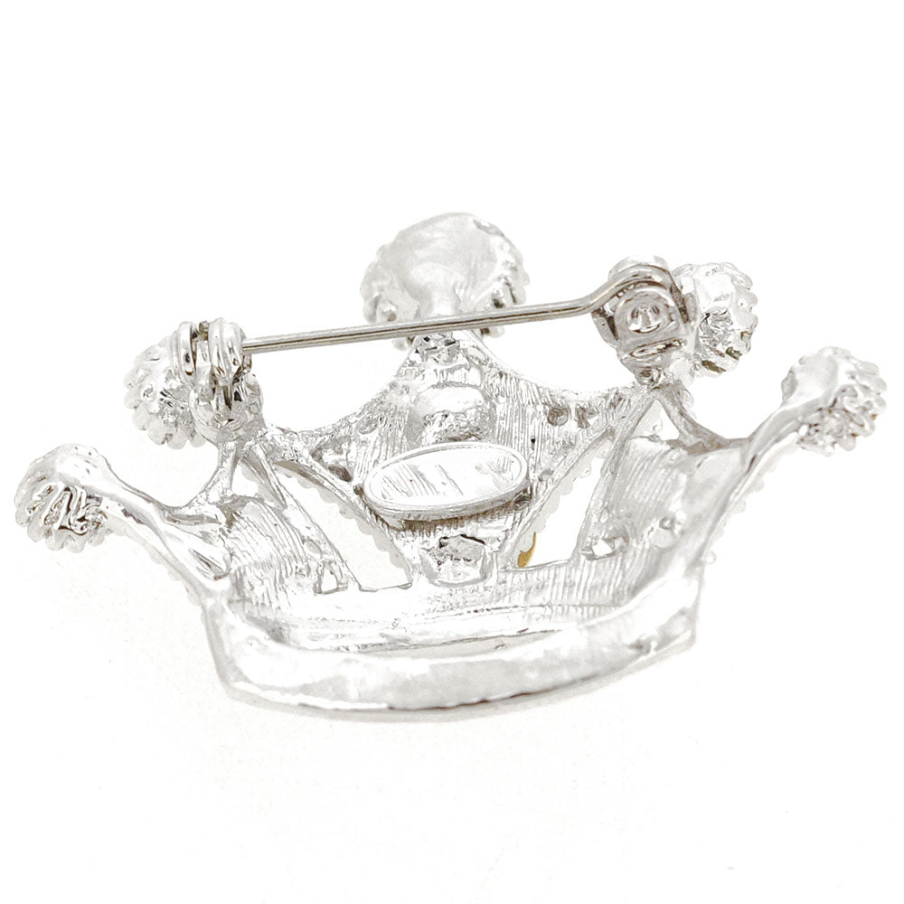 Silver Crystal Crown Brooch