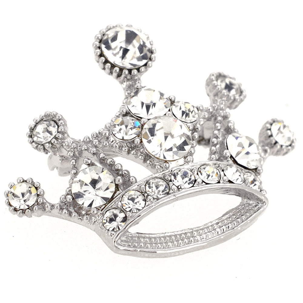Silver Crystal Crown Brooch