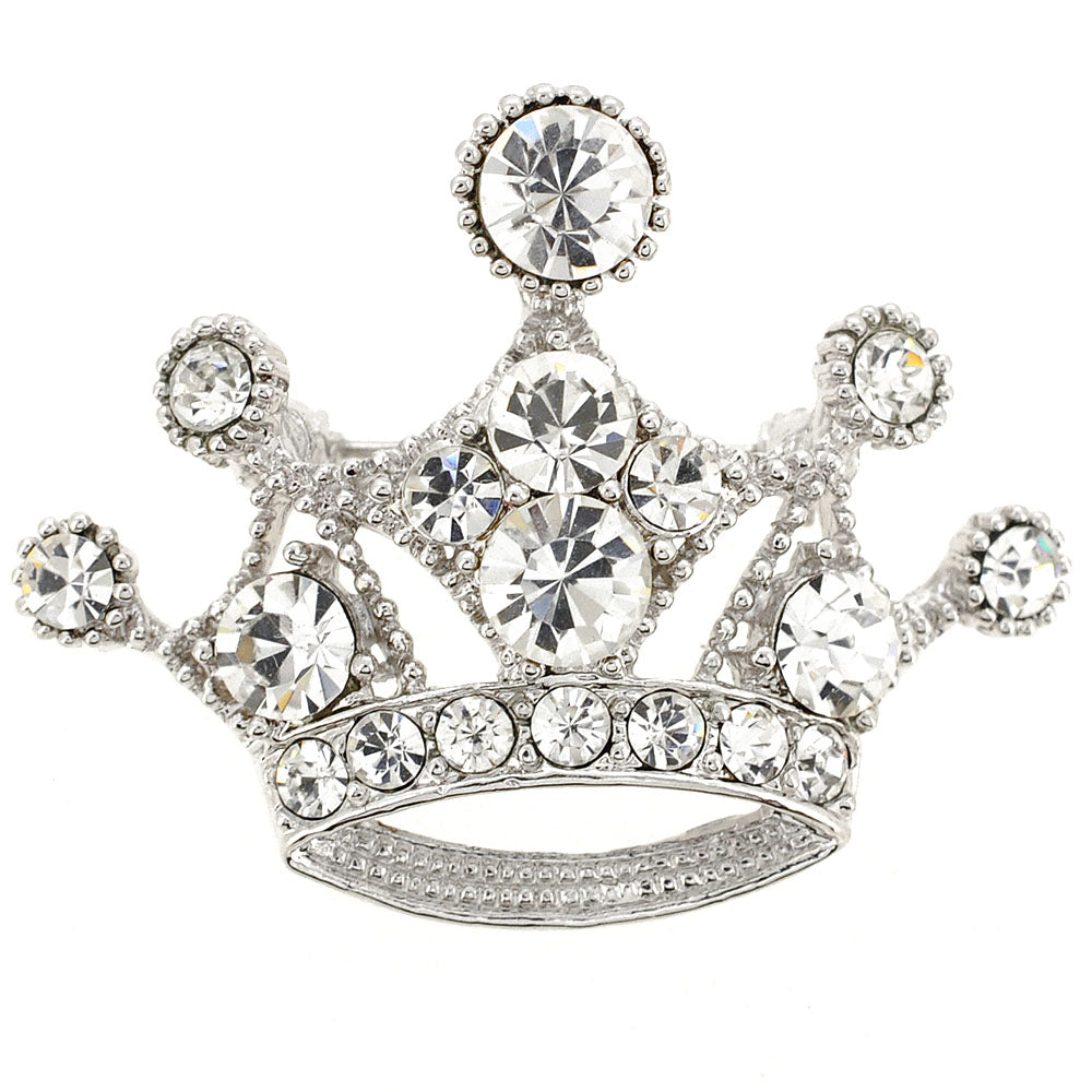 Silver Crystal Crown Brooch