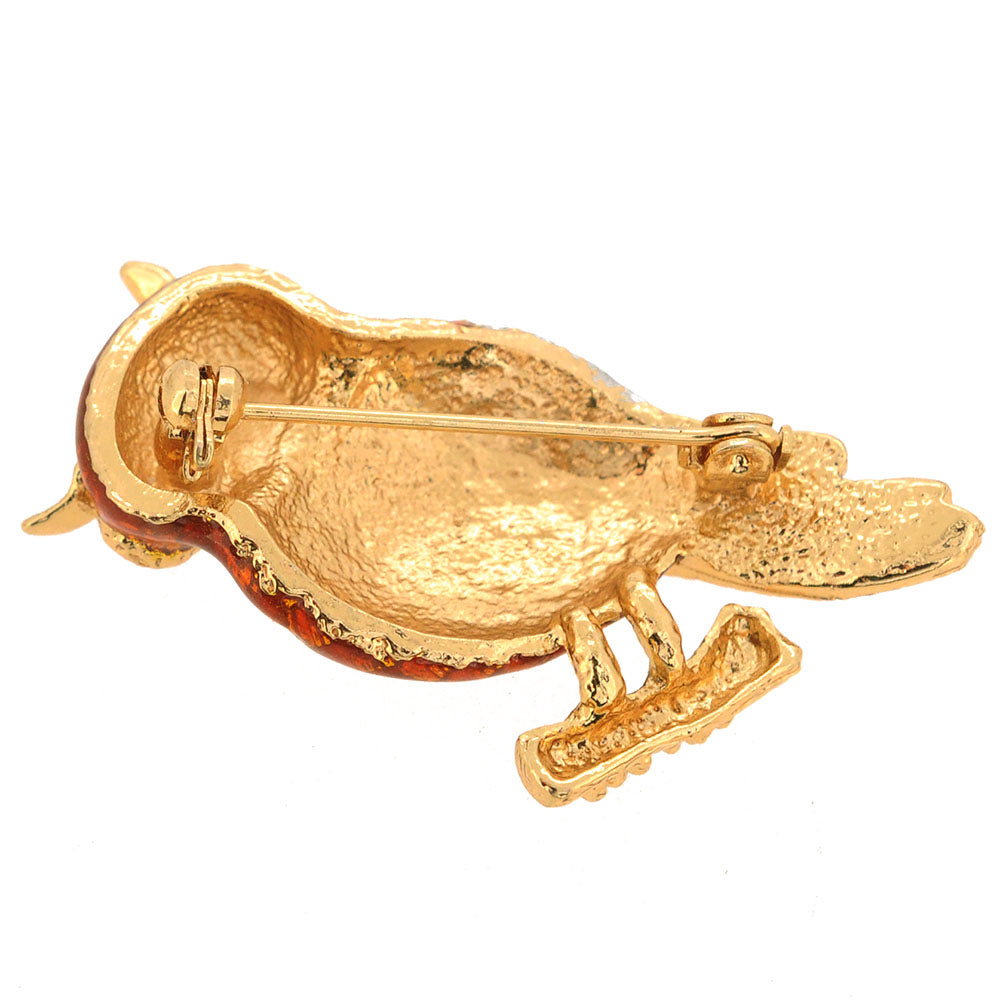 Enamel Brown Owl Crystal Pin Brooch