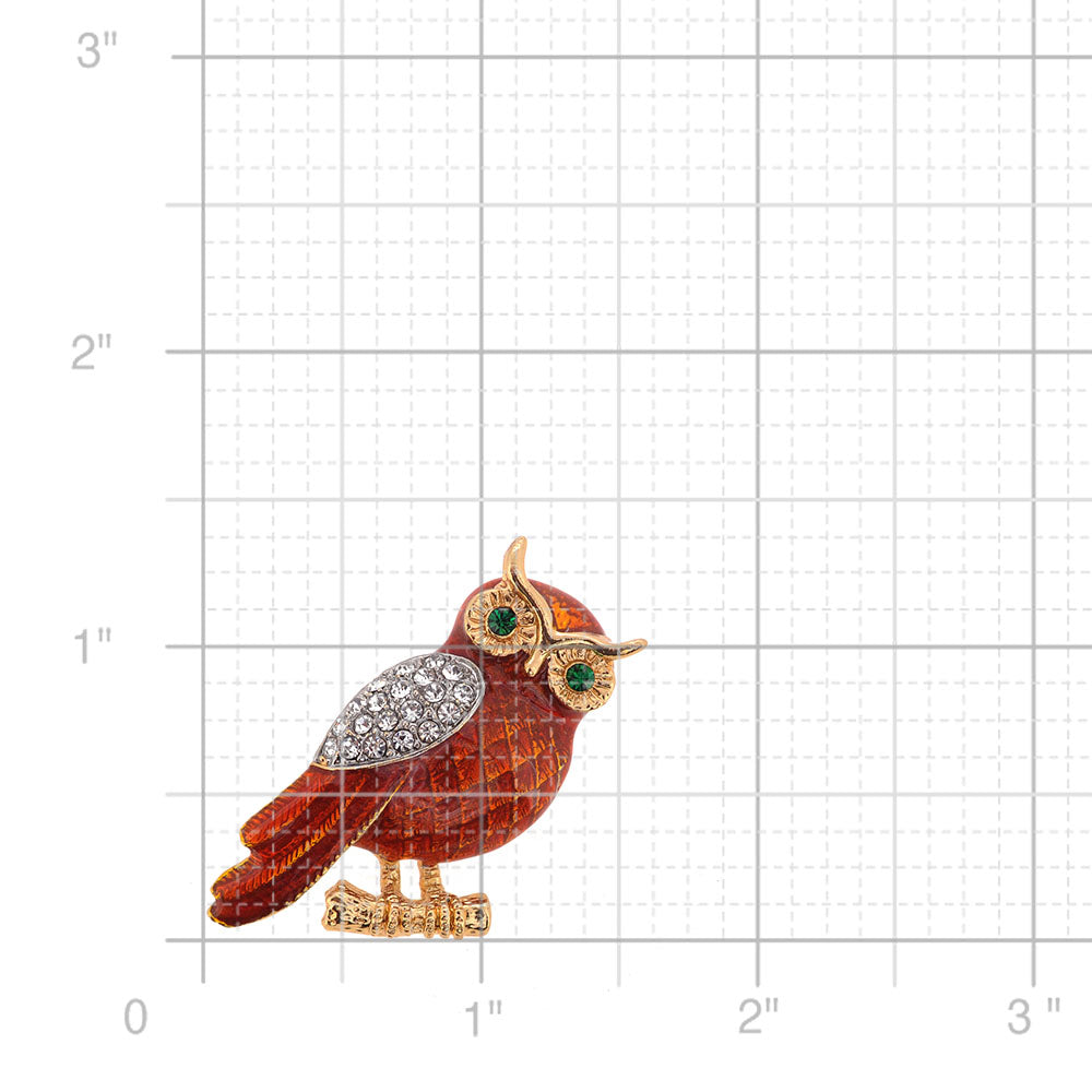Enamel Brown Owl Crystal Pin Brooch