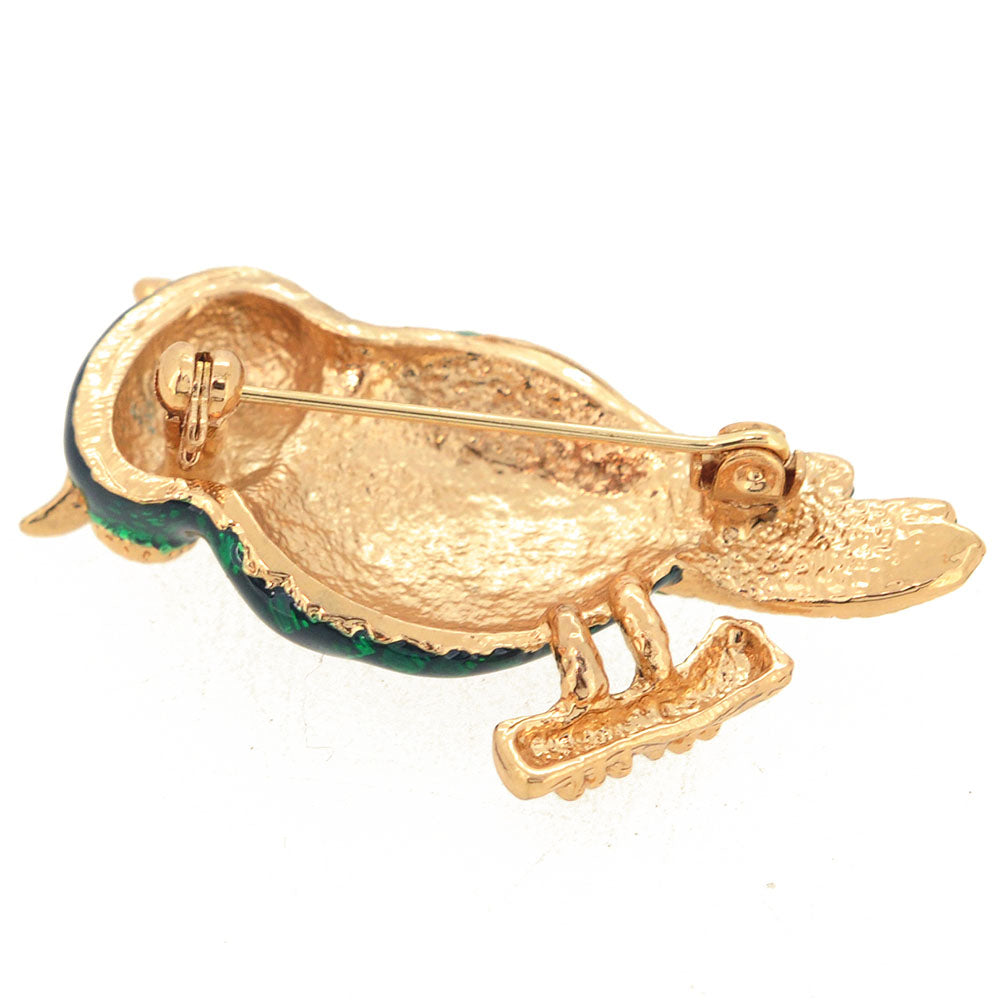 Enamel Green Owl Crystal Pin Brooch