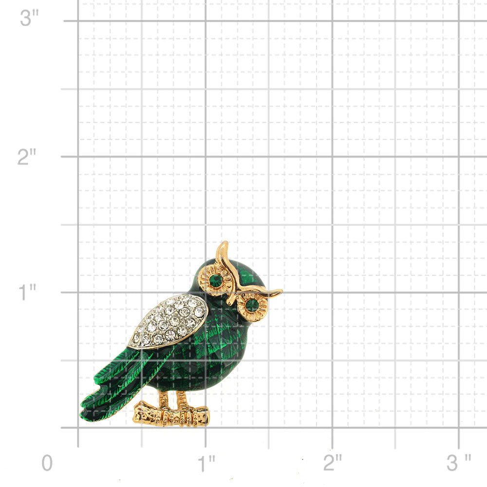 Enamel Green Owl Crystal Pin Brooch