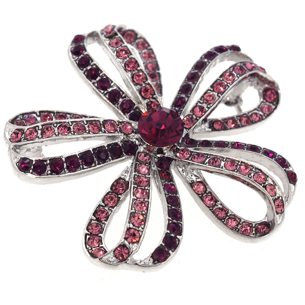 Purple Crystal Flower Pin Brooch