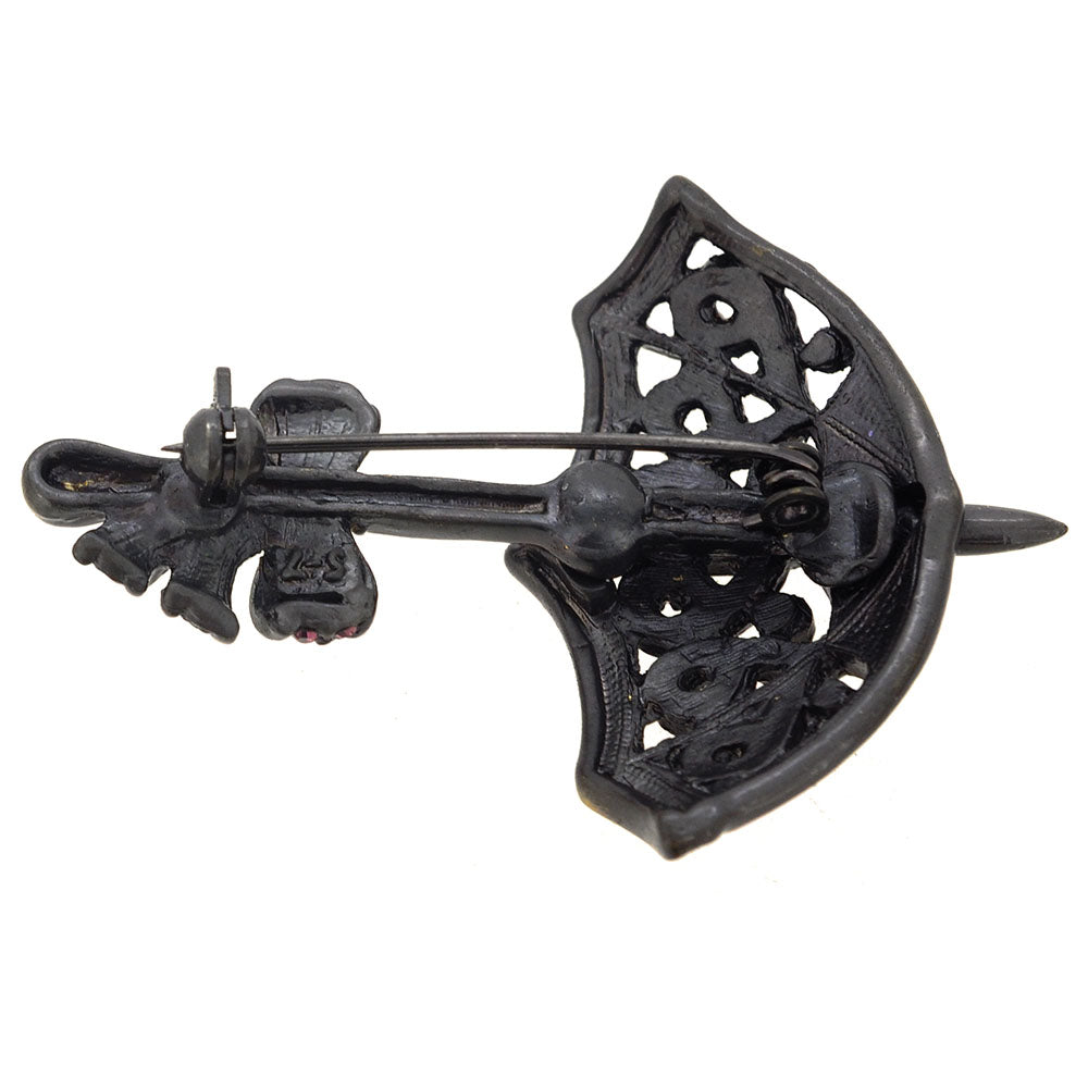 Vintage Metal Purple Amethyst Umbrella Bow Pin Brooch