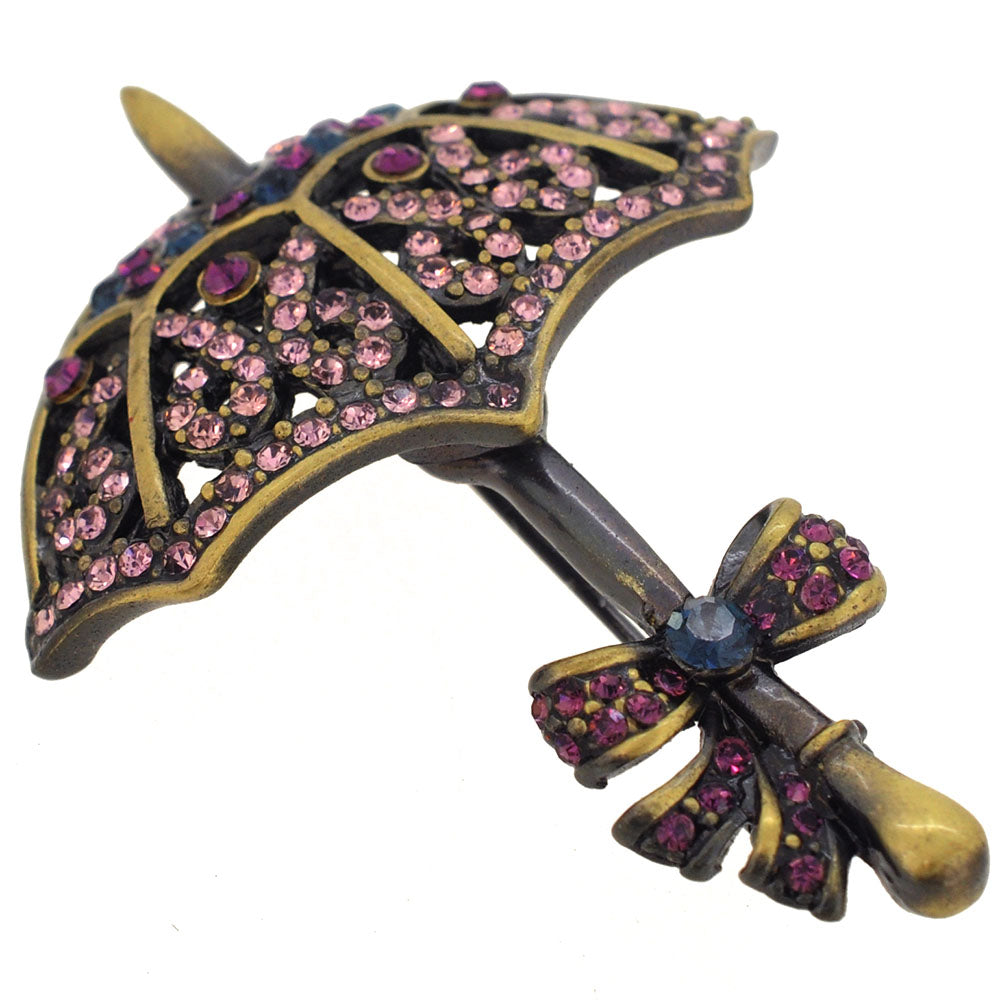 Vintage Metal Purple Amethyst Umbrella Bow Pin Brooch