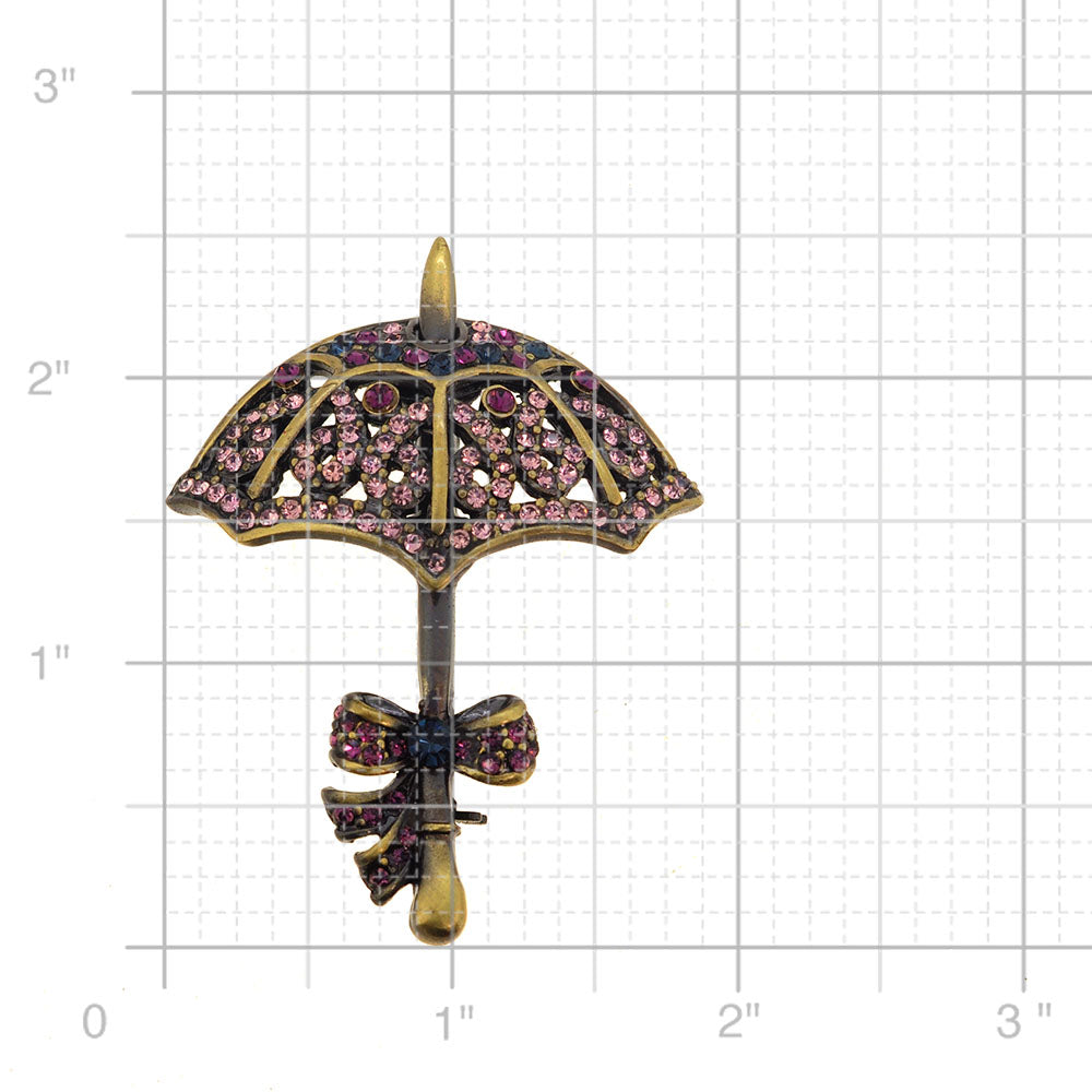 Vintage Metal Purple Amethyst Umbrella Bow Pin Brooch