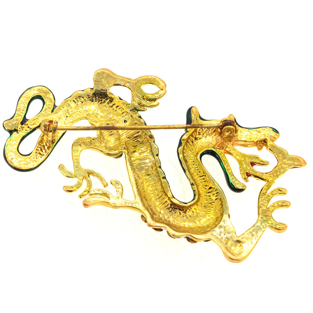 Green Enamel Chinese Dragon Pin Brooch