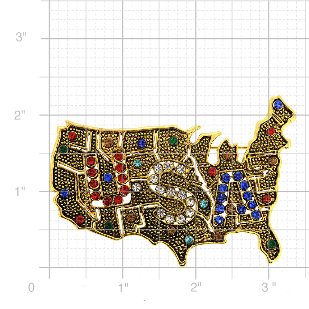 Patriotic Vintage USA American Map Pin Brooch