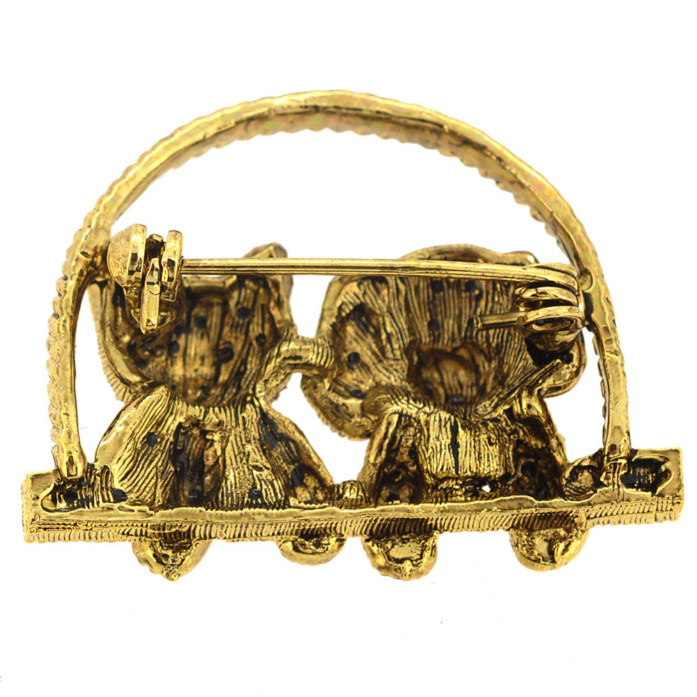 Golden Dog And Kitty Pin Brooch