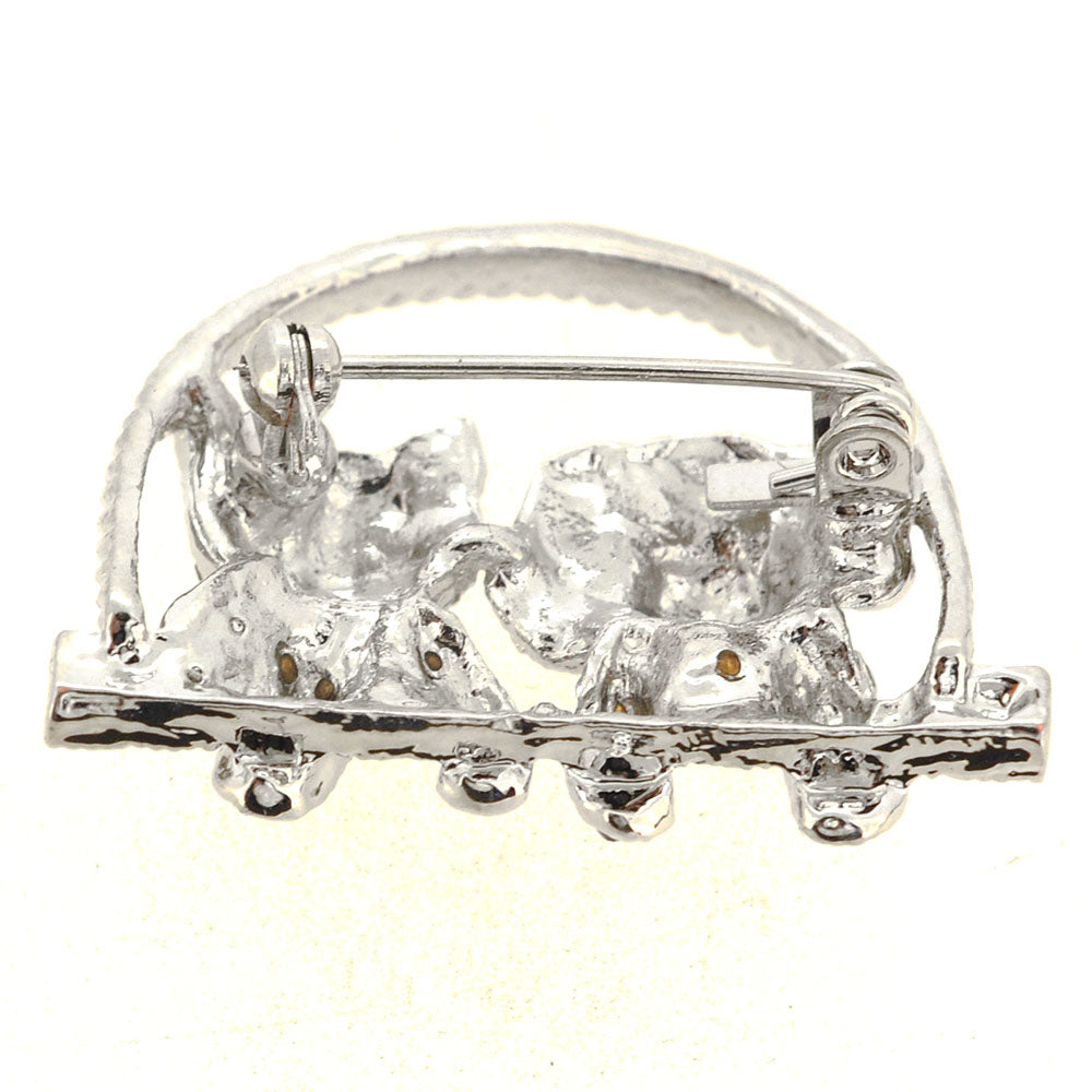 Silver Dog And Kitty Pin Brooch