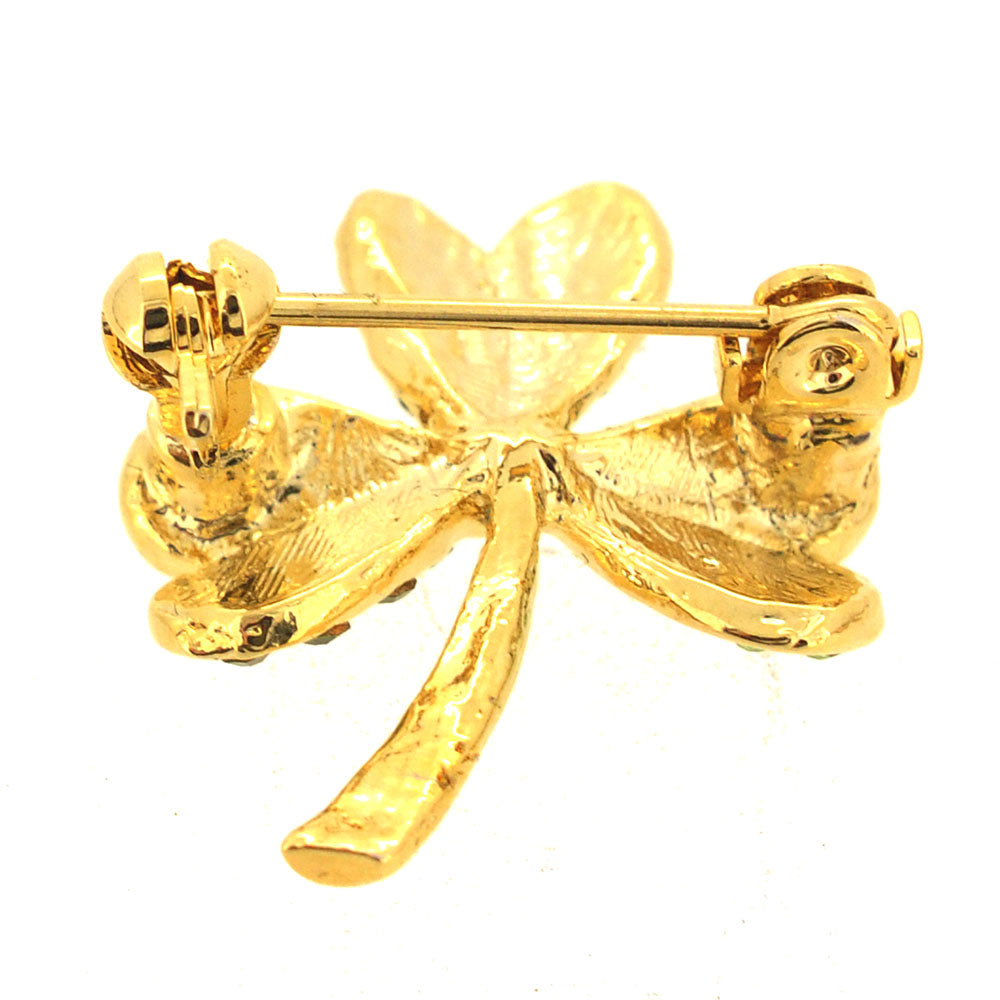 Multi Green Lucky 3 Leaf Clover Flower Crystal Pin Brooch