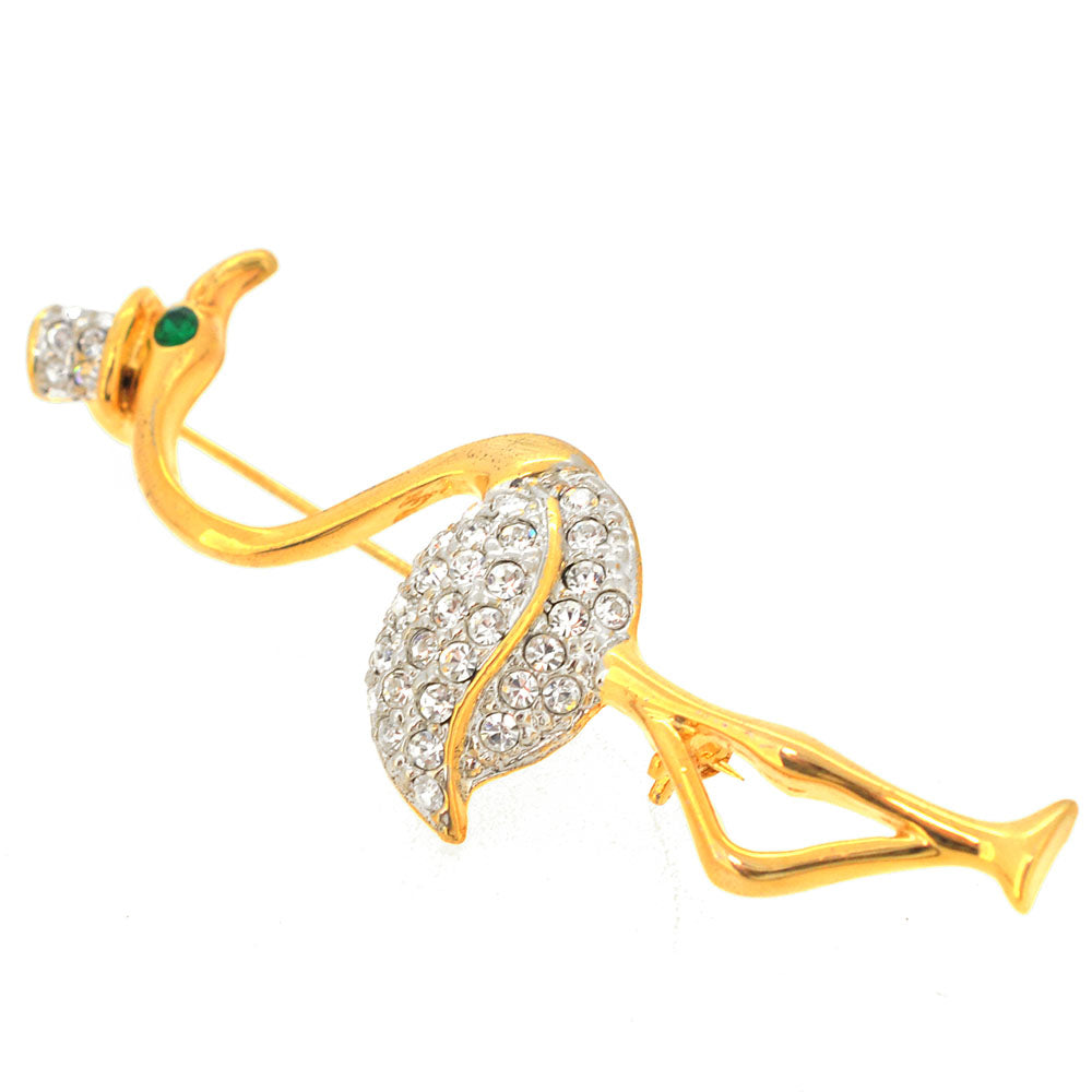 Golden Flamingo With Top Hat Pin Brooch